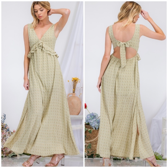 AMBITION Light Green Open Bow Back Maxi Dress - Picture 4 of 7